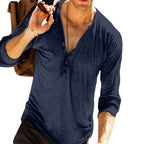 Men’s Casual Cotton Blend Henley Long Sleeve T-Shirt – Lightweight Breathable Slim Fit Top