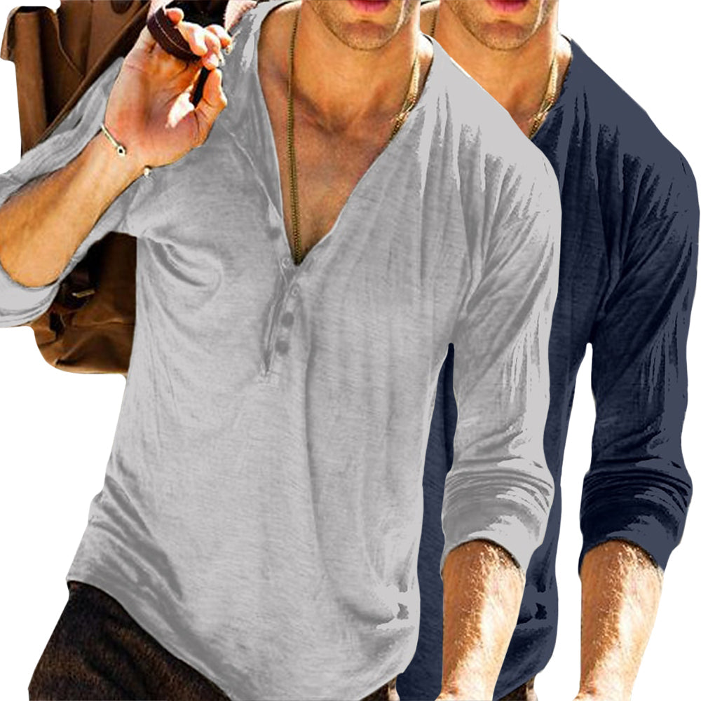 Men’s Casual Cotton Blend Henley Long Sleeve T-Shirt – Lightweight Breathable Slim Fit Top